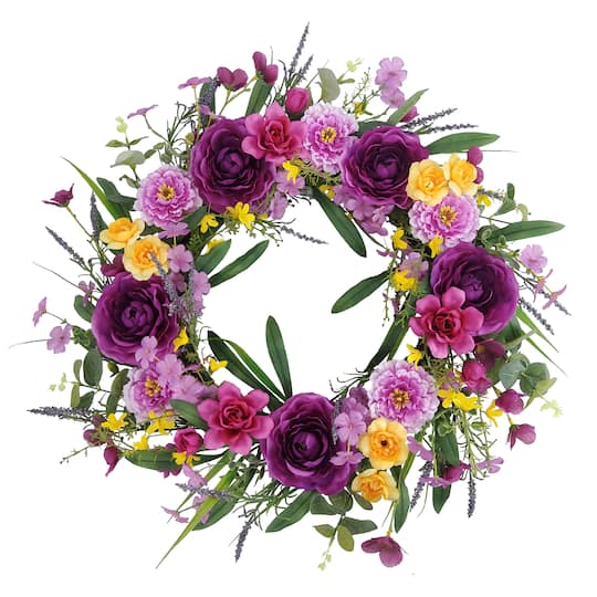 24" Purple Ranunculus & Scabiosa Wreath by Ashland®